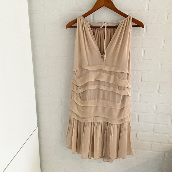 Twin-Set Simona Barbieri Mini dress Bow Ruffled Ivory Cream lined Flowy Sz S - Picture 10 of 16